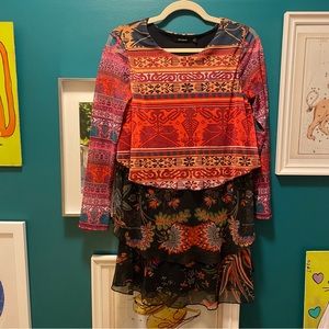 Desigual Multicolor Mini Dress - Red, Pink, Orange, Black